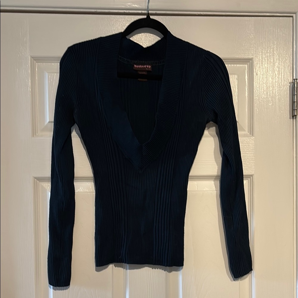 Navy blue Deep V-Neck Ribbed Sweater